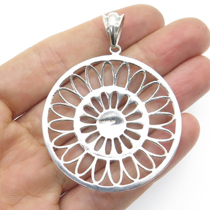 MILOR 925 Sterling Silver Vintage Italy Granulated Floral Round Pendant