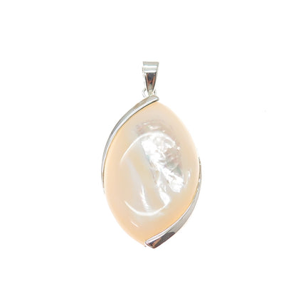 925 Sterling Silver Vintage Real Mother-of-Pearl Modernist Charm Pendant