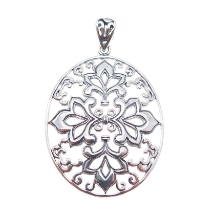 925 Sterling Silver Vintage Floral Oxidized Pendant