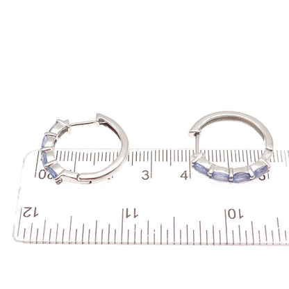 925 Sterling Silver Real Oval-Cut Tanzanite Hoop Earrings