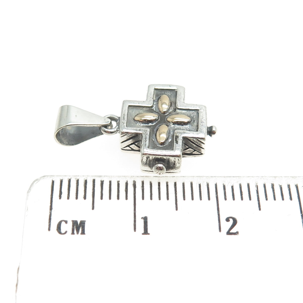 925 Sterling Silver & 14K Yellow Gold Vintage Floral Cross Pendant