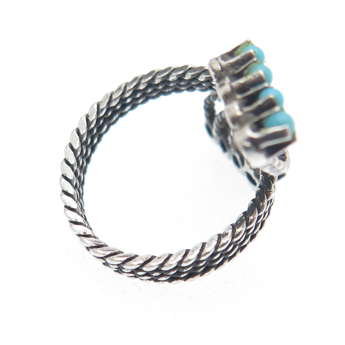 925 Sterling Silver Vintage Faux Turquoise Adjustable Oxidized Ring Size 4.5