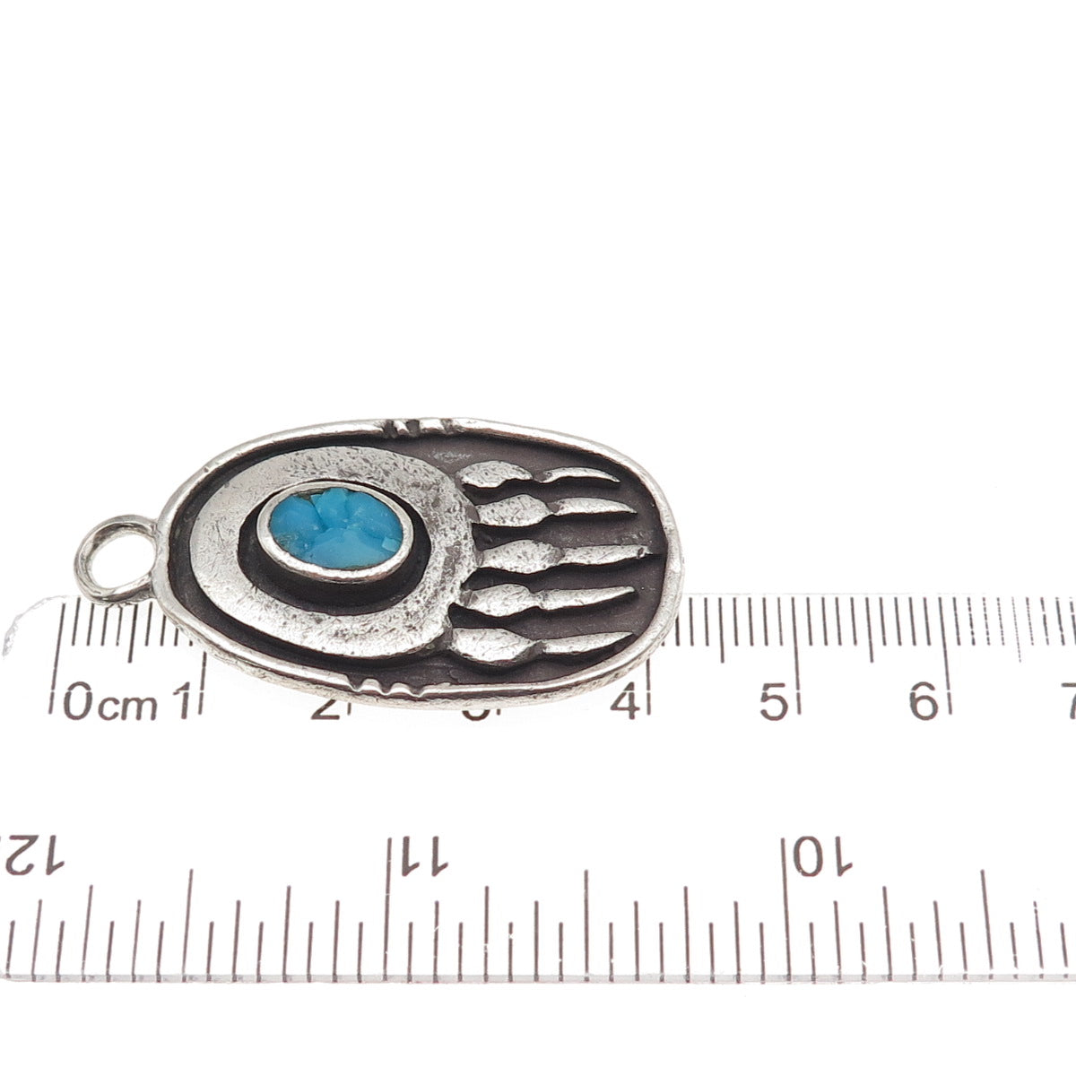Old Pawn Sterling Silver Vintage Southwestern Turquoise Bear Paw Charm Pendant