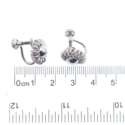 925 Sterling Silver Antique Art Deco Spiral Flower Screw Back Earrings