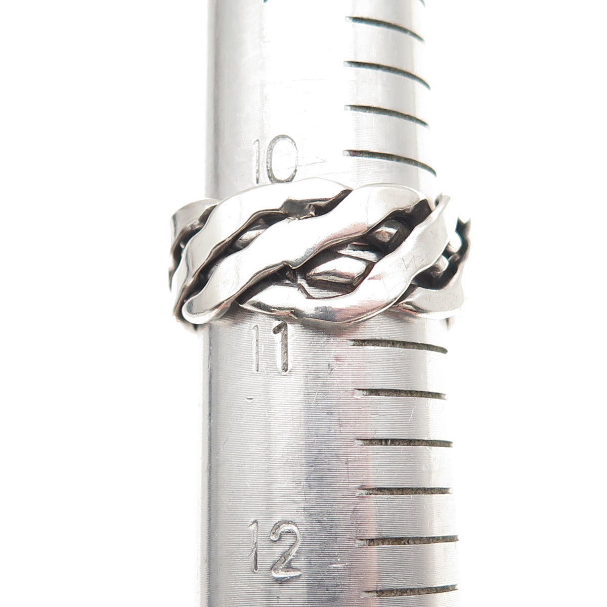 925 Sterling Silver Vintage Mexico Woven Oxidized Band Ring Size 11