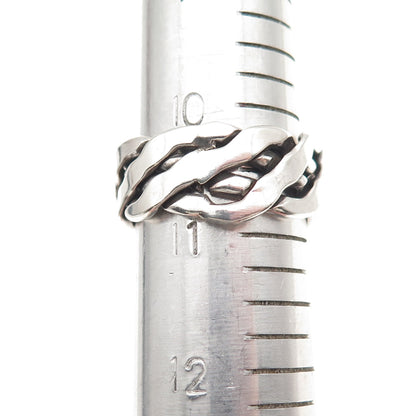 925 Sterling Silver Vintage Mexico Woven Oxidized Band Ring Size 11