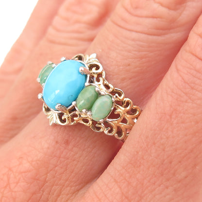 Chuck Clemency 925 Sterling Silver 2-Tone Real Turquoise & Opal Ring Size 8.25