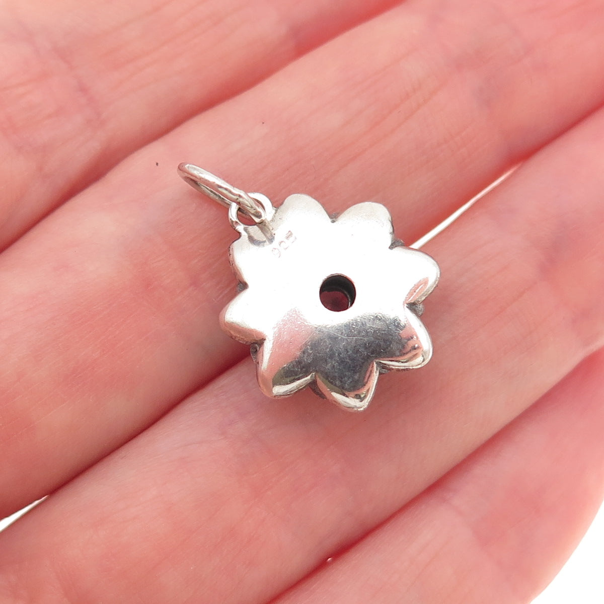 925 Sterling Silver Vintage Real Amethyst Flower Oxidized Mini Charm Pendant