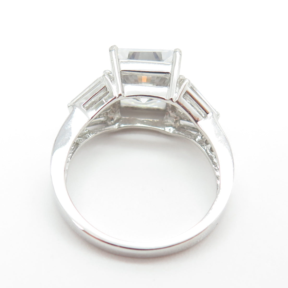 925 Sterling Silver Radiant & Tapered Baguette-Cut Shaped C Z Ring Size 7