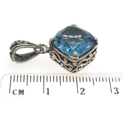 925 Sterling Silver Vintage Blue Glass Pendant