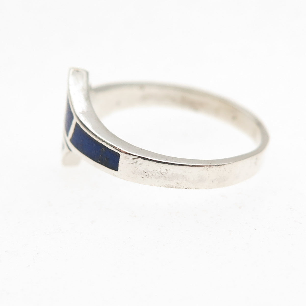 925 Sterling Silver Vintage Real Lapis Bypass Oxidized Ring Size 4.75