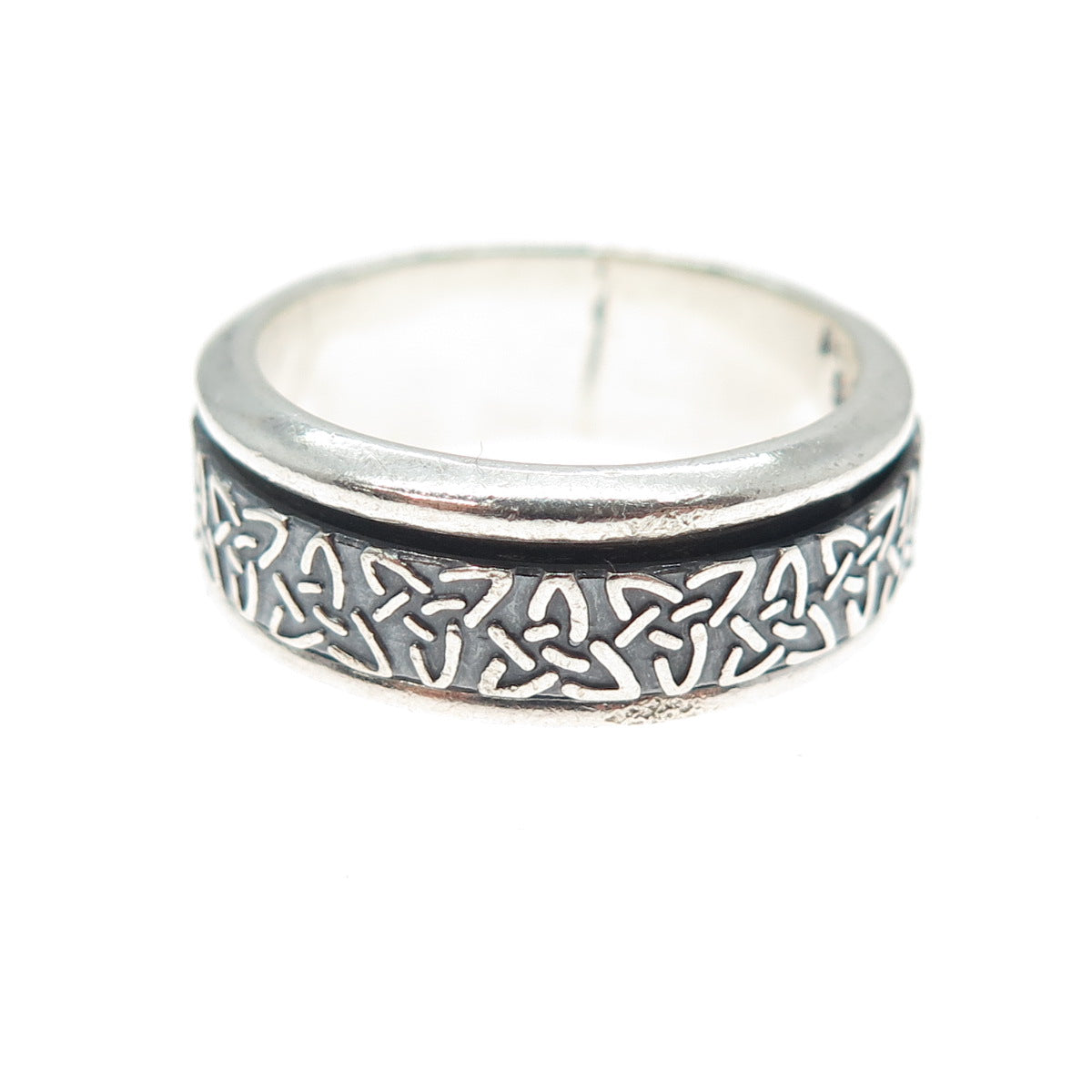925 Sterling Silver Vintage Mexico Trinity Rotating Band Oxidized Ring Size 8.25