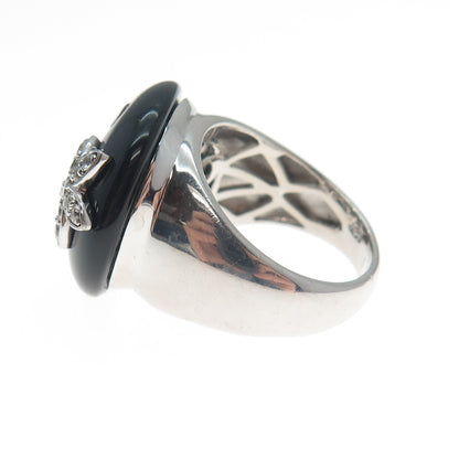 CLYDE DUNEIER CID 925 Sterling Silver Real Onyx Ruby Topaz Flower Ring Size 5.25