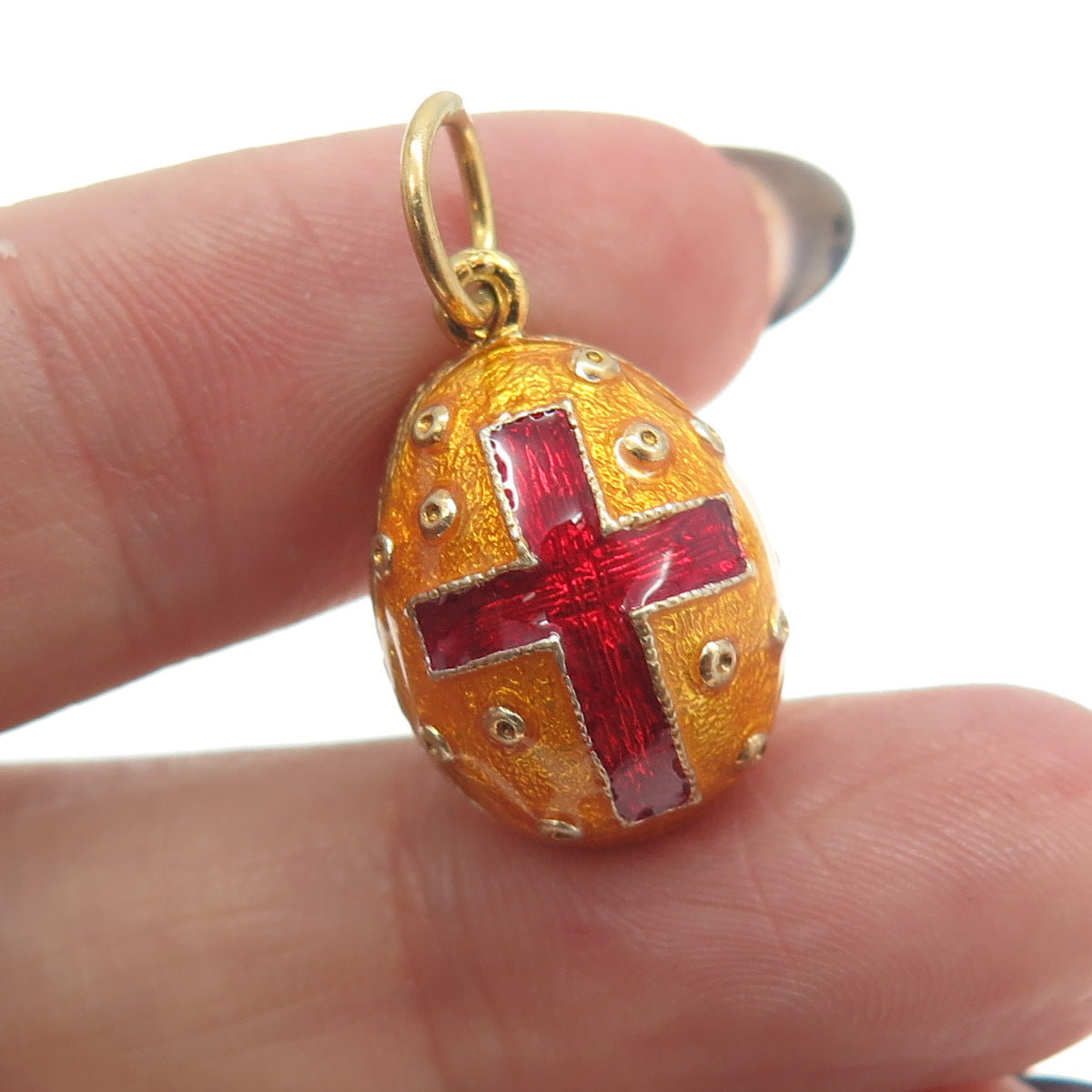 RAFKA Retired 925 Sterling Silver Vermeil Enamel Cross Easter Egg Charm Pendant