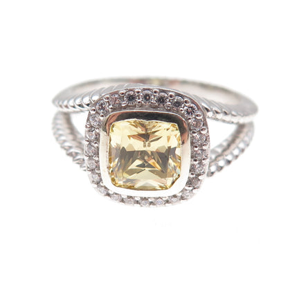 Kiera 925 Sterling Silver Canary & White C Z Ring Size 8.25