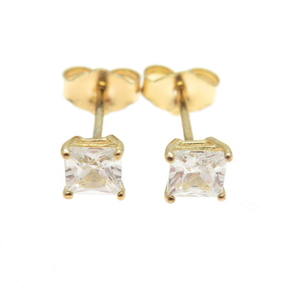 925 Sterling Silver Gold Plated Princess-Cut C Z Stud Earrings