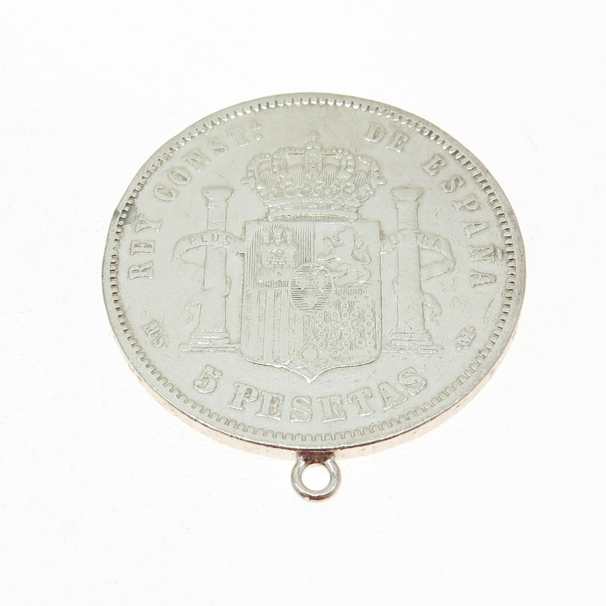 900 Silver Antique 1883 Spain 5 Pesetas - Alfonso XII Coin Pendant