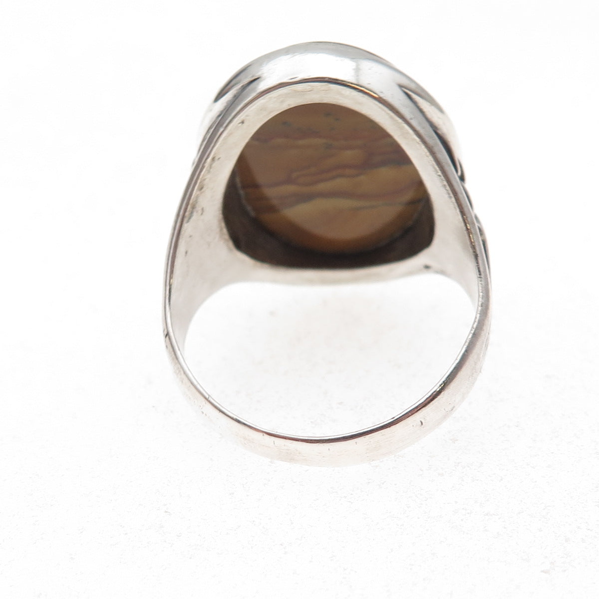 925 Sterling Silver Vintage Real Picture Jasper Oxidized Ring Size 11.5