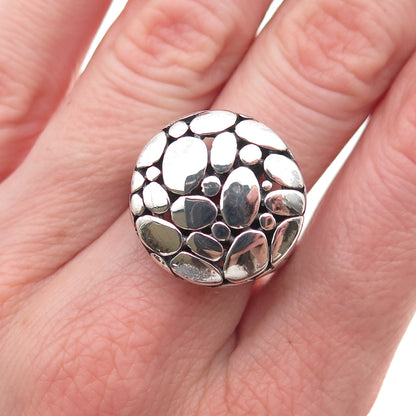 925 Sterling Silver Vintage Modernist Kali Disc Oxidized Ring Size 6.5