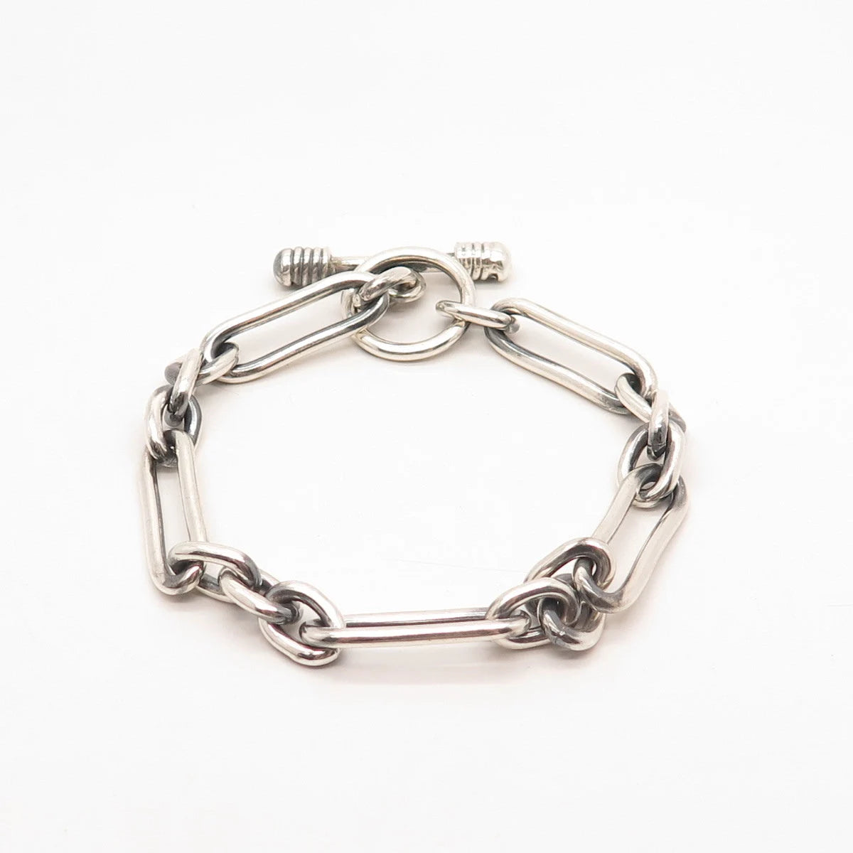 925 Sterling Silver Vintage Toggle Clasp Figaro Link Bracelet 7.25"