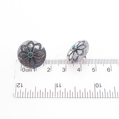 Old Pawn Sterling Silver Vintage Southwestern Turquoise Flower Concho Earrings