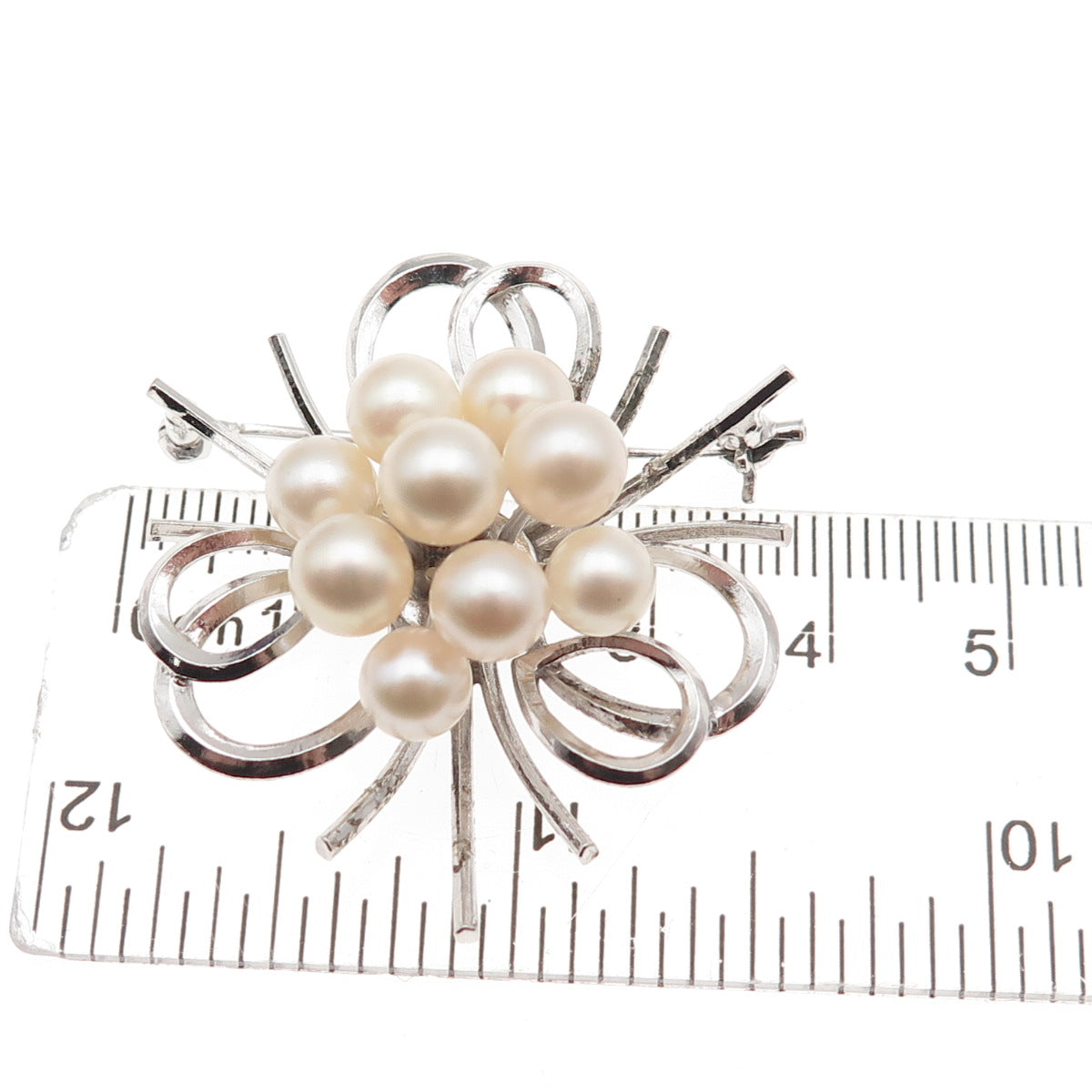 925 Sterling Silver Antique Art Deco Real Akoya Pearl Floral Pin Brooch