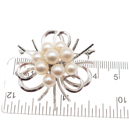 925 Sterling Silver Antique Art Deco Real Akoya Pearl Floral Pin Brooch