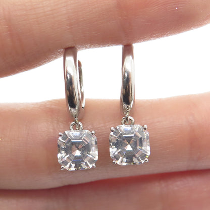 925 Sterling Silver Cushion-Cut Shaped C Z Huggie Earrings