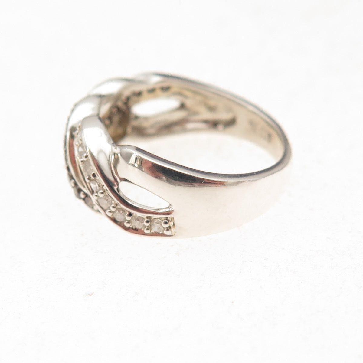 Michelle Albala 925 Sterling Silver Real Cognac & White Diamond Ring Size 5.25