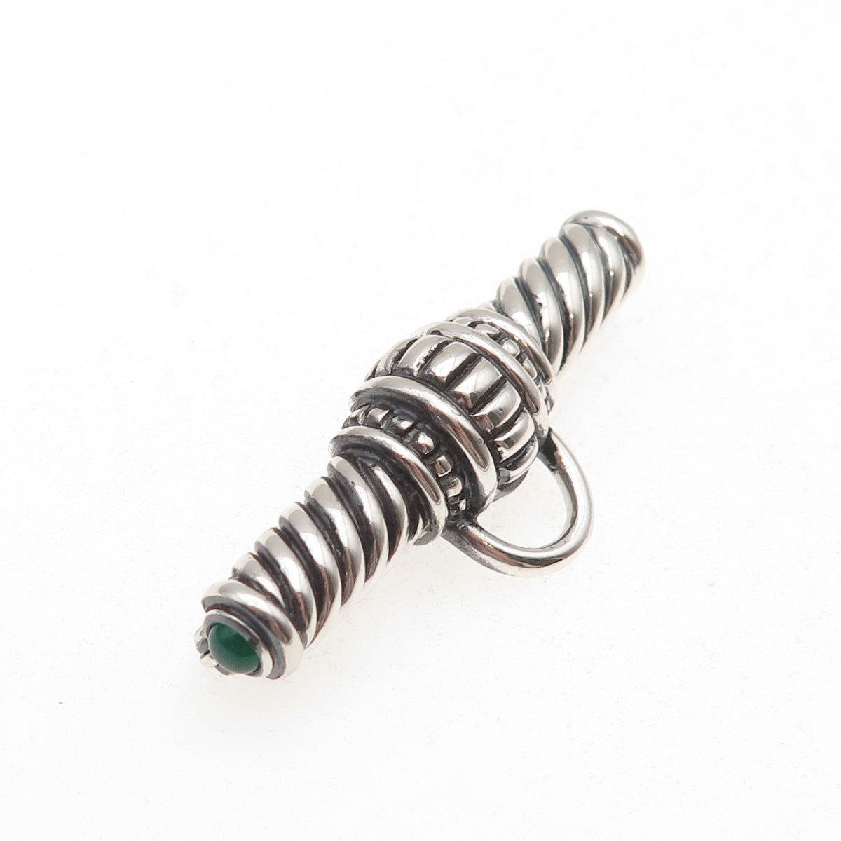 925 Sterling Silver Vintage Green Onyx Bar Charm Holder Pin Brooch