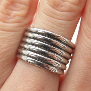 925 Sterling Silver Vintage Modernist Spiral Oxidized Ring Size 7.25