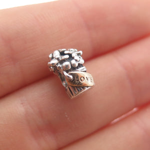 PANDORA 925 Sterling Silver & Gold Love Flower Bouquet Slide Bead Charm