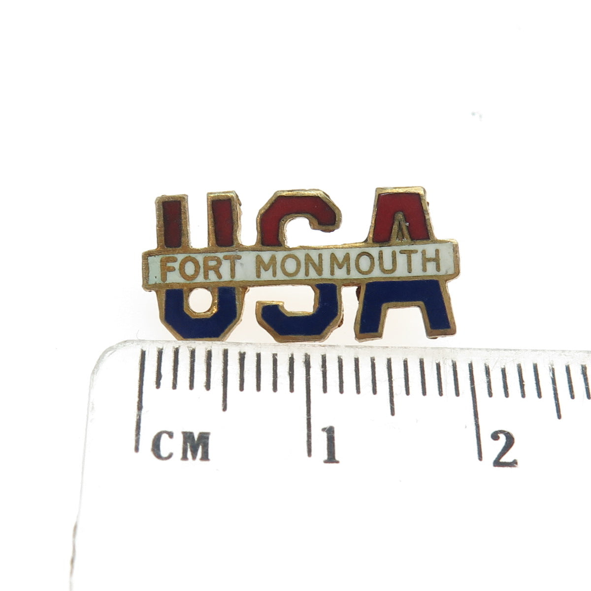 925 Sterling Silver Gold Plated Vintage Enamel US Army Fort Monmouth Pin Brooch