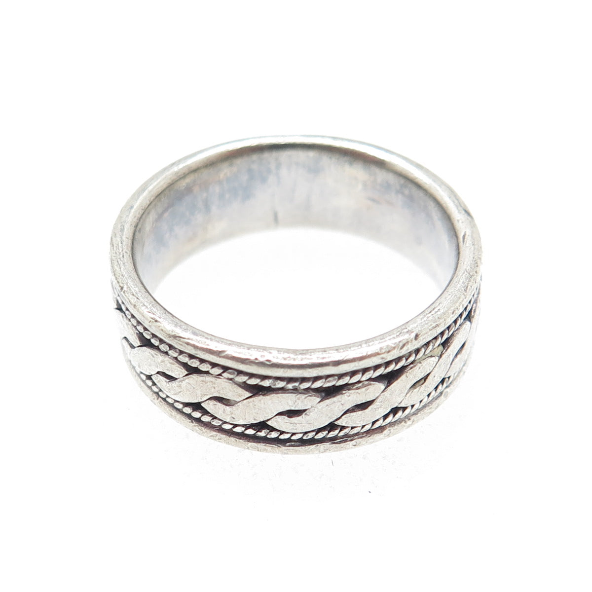 925 Sterling Silver Vintage Serpentine Oxidized Band Ring Size 7.75