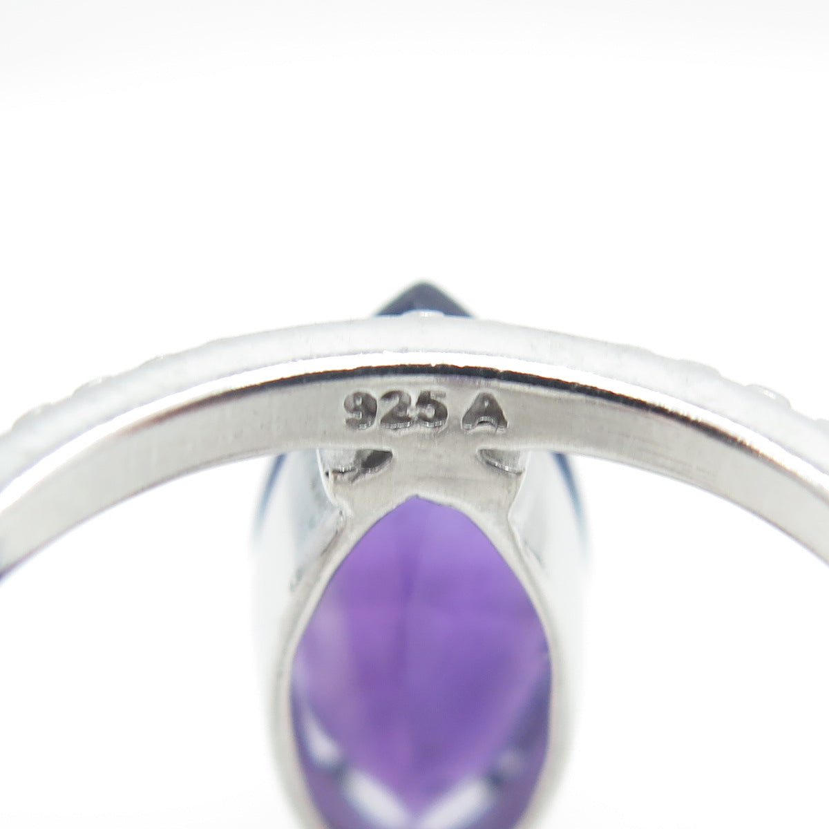 925 Sterling Silver Real Marquise-Cut Amethyst Granulated Ring Size 8.25