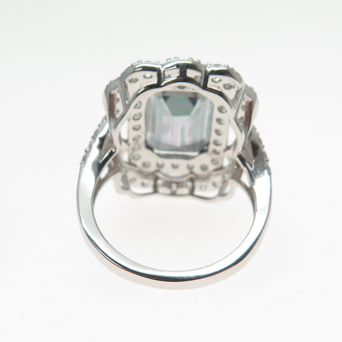 DSMK 925 Sterling Silver Real Mystic Quartz & White Topaz Ring Size 7.25