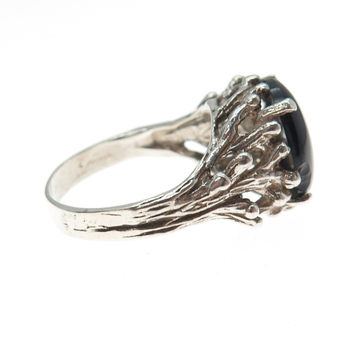 925 Sterling Silver Vintage Real Black Onyx Modernist Oxidized Ring Size 7.25