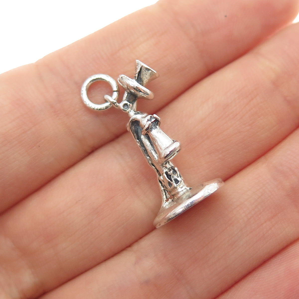 CELLINI 925 Sterling Silver Antique Retro Candlestick Phone Mini Charm Pendant