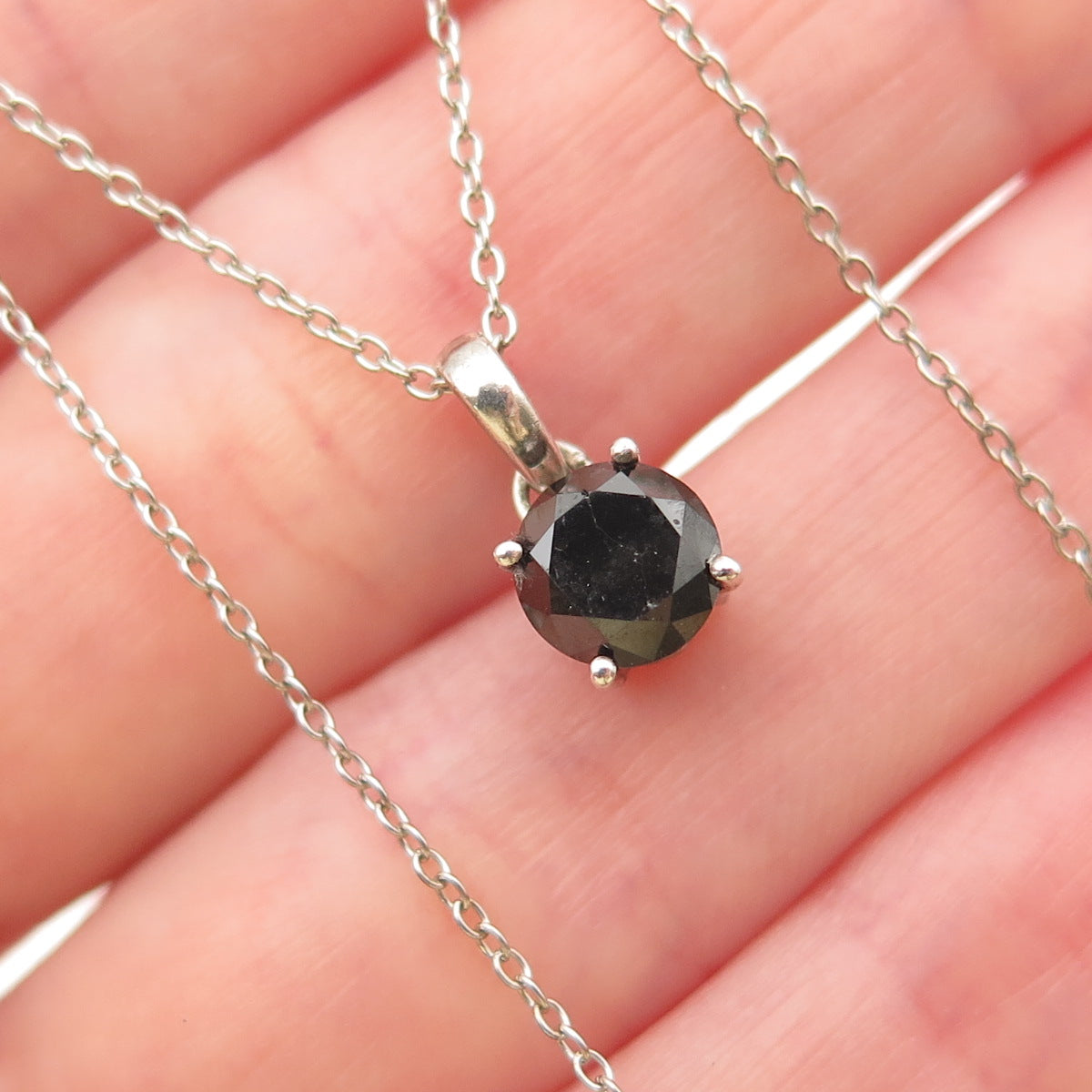 925 Sterling Silver Real Round-Cut Black Diamond Mini Charm Pendant