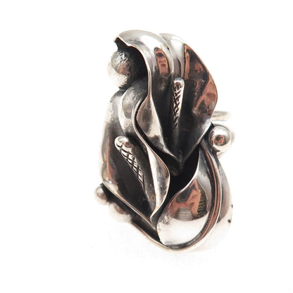 925 Sterling Silver Vintage Calla Lily Flower Oxidized Ring Size 5.5