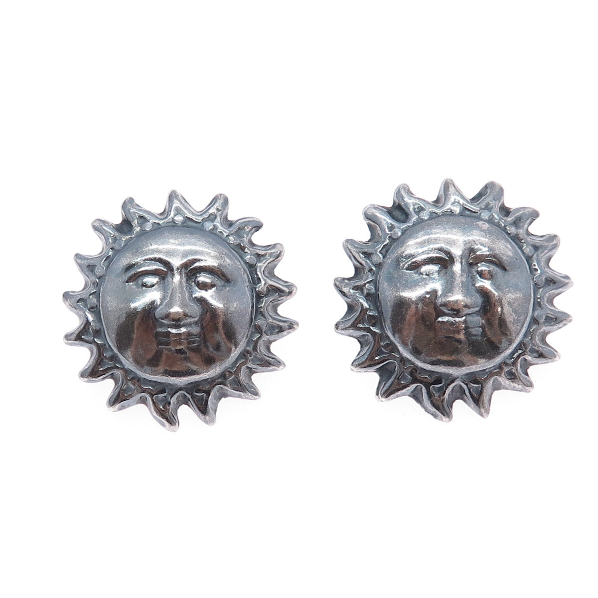 925 Sterling Silver Vintage Mexico Sun Face God Oxidized Earrings