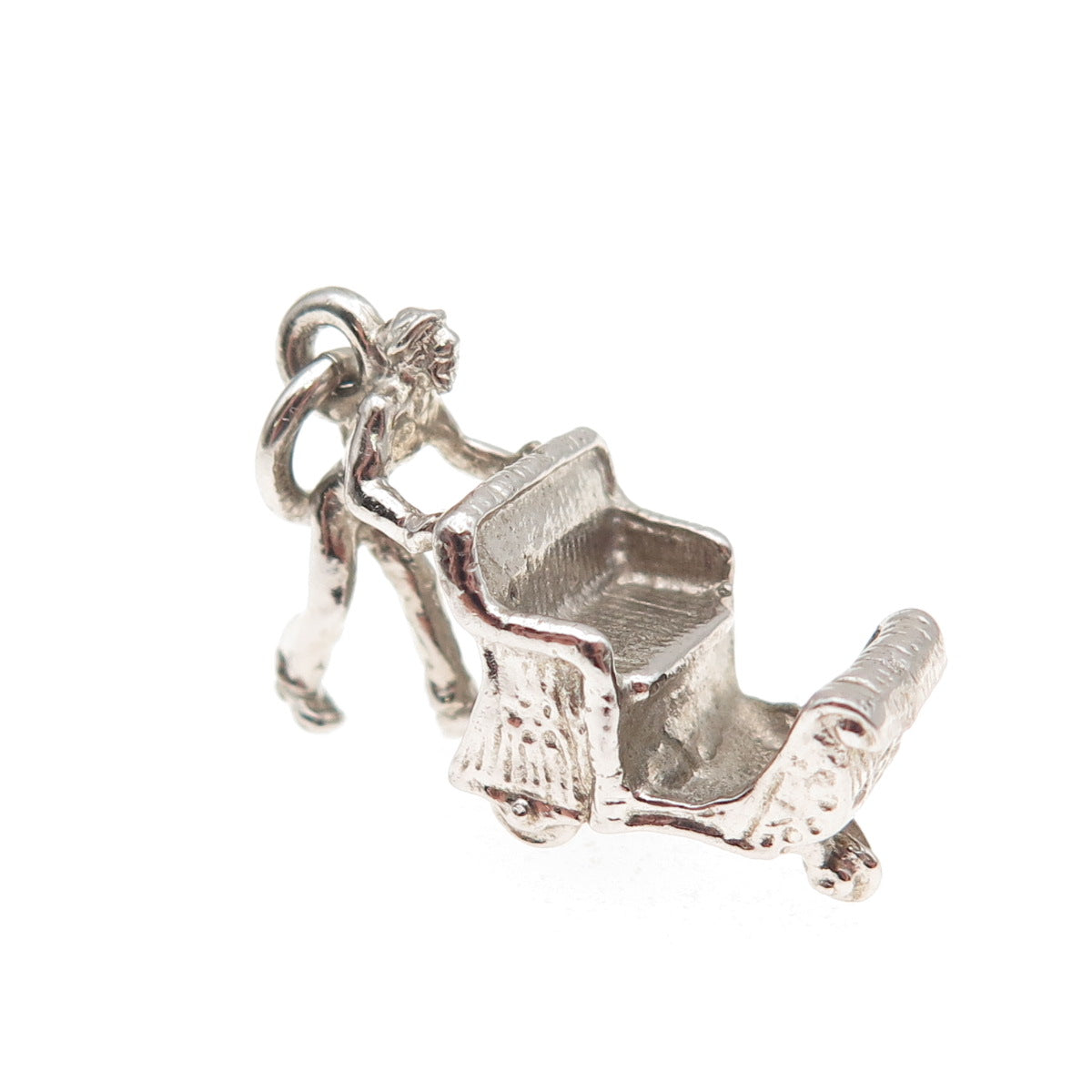 Cellini 925 Sterling Silver Vintage Rolling Strolling Chair 3D Charm Pendant