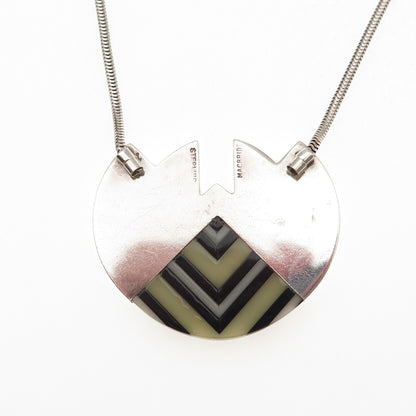 Kerry MacBride 925 Sterling Vintage Onyx MOP Modernist Snake Chain Necklace 16"