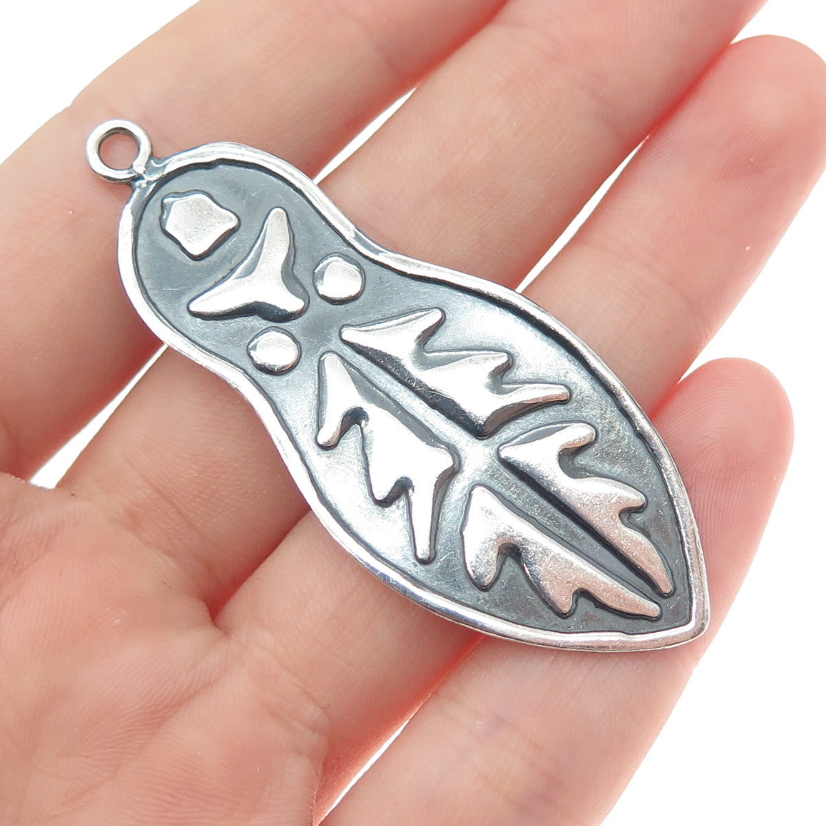 Old Pawn 925 Sterling Silver Vintage Southwestern Feather Oxidized Charm Pendant