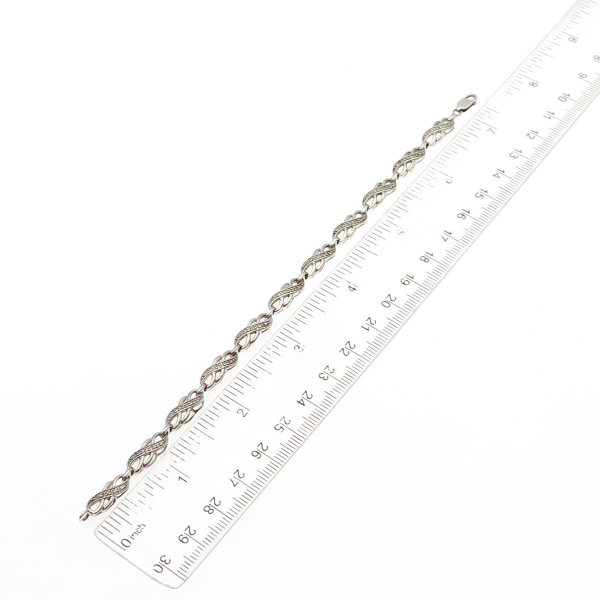 925 Sterling Silver Real Round-Cut Diamond Infinity Link Bracelet 7"