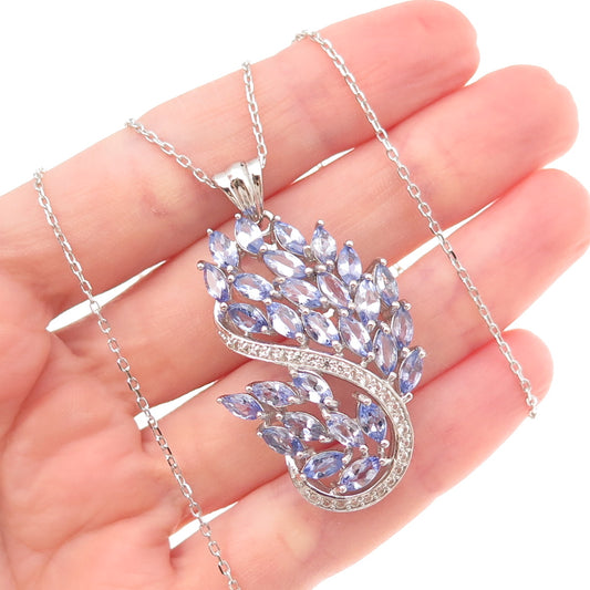 925 Sterling Silver Real Tanzanite White Topaz Adjustable Chain Necklace 16-20"