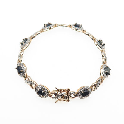 ROSS SIMONS 925 Sterling Gold Plated Real Diamond Accent Sapphire Bracelet 7.25"