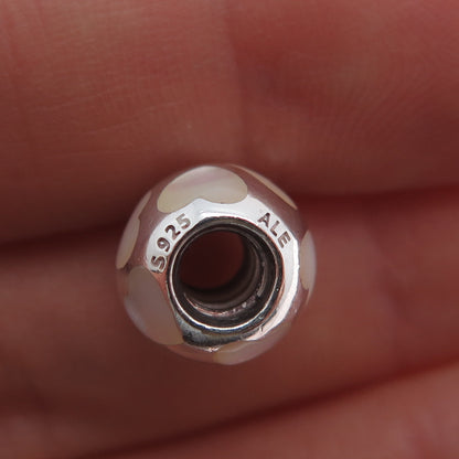 PANDORA 925 Sterling Silver Real MOP Heart Slide Bead Charm