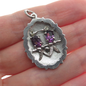 MARK MERCY 925 Sterling Vintage Real Amethyst Abstract Bird Couple Pendant