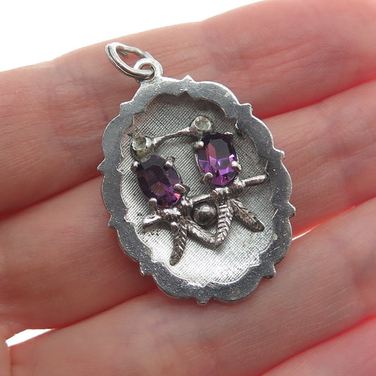 MARK MERCY 925 Sterling Vintage Real Amethyst Abstract Bird Couple Pendant